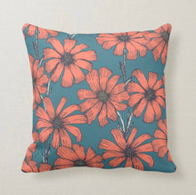 Daisy Throw Pillow, Orange and Blue Daisy Floral
