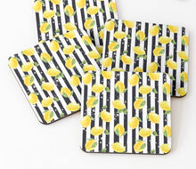 Lemon Napkins, Black & White Stripe, Lemon And Stripe, Woven Cotton, Cloth Napkins, Set of 4