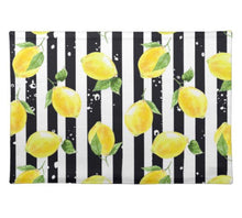 Lemon Placemat Set of 4, Black and White Stripe, Lemon and Stripe, Cloth Placemats