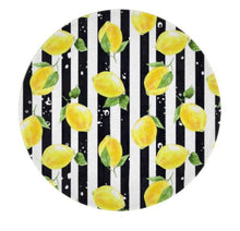 Lemon, Glass Cutting Board, Circle 12", Lemon and Stripe, Lemon Kitchen Decor