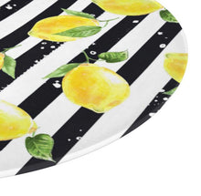 Lemon, Glass Cutting Board, Circle 12", Lemon and Stripe, Lemon Kitchen Decor