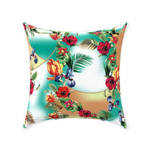 Tropical, Throw Pillow, Exotic Floral, Turquoise And Tan Hush