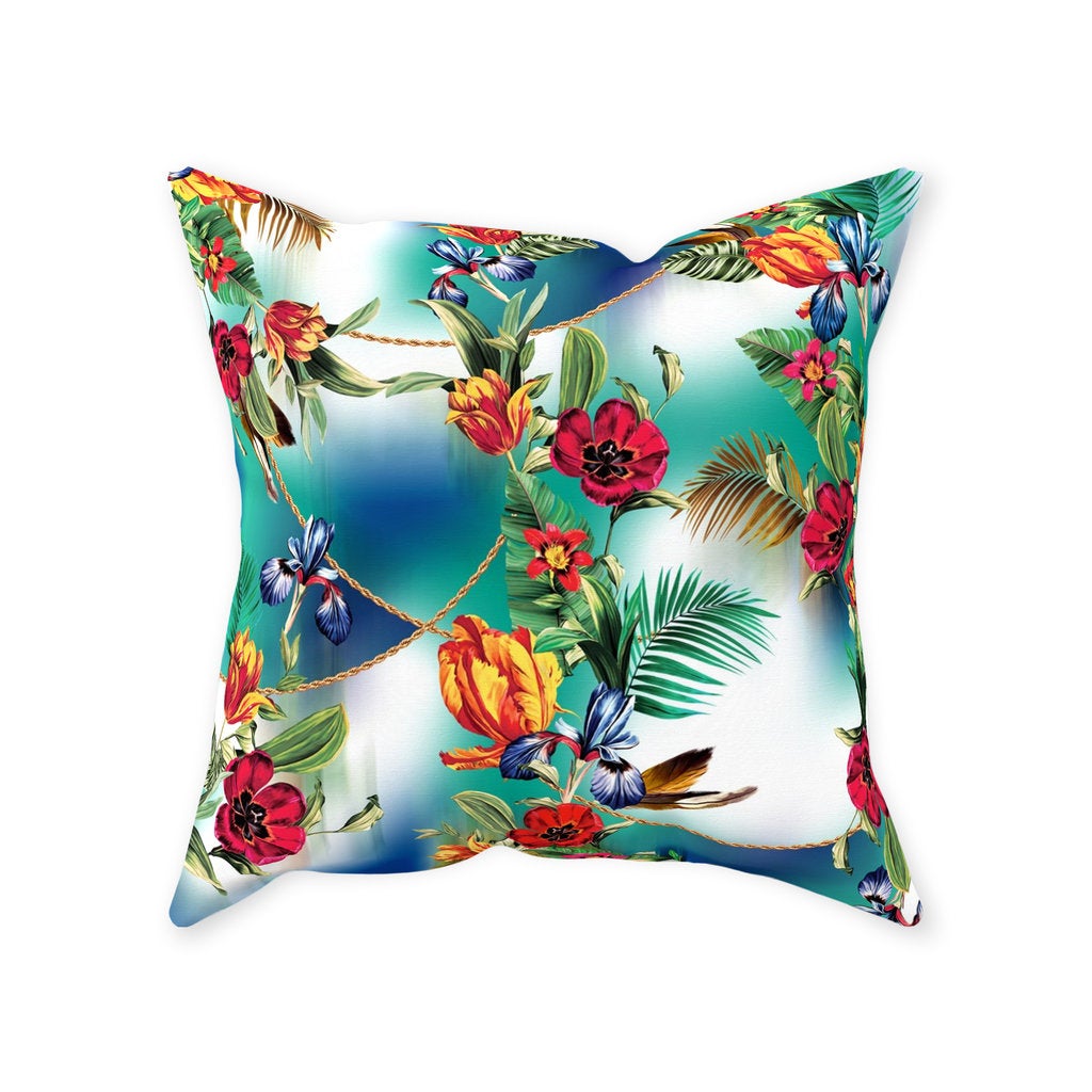 Tropical Throw Pillow, Exotic Floral, Blue Hush, Island Flowers