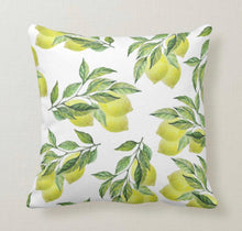Lemon Throw Pillow, Yellow Lemon Bouquets and Leaves, Lemon Pattern, Home Decor