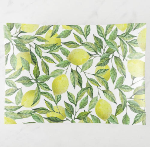 Lemons and Leaves Glass Tray, Lemons Serving Tray, Trinket Dish
