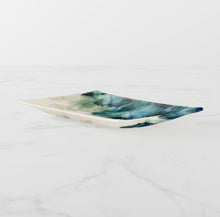 Boho Style, Decorative Glass Tray, Turquoise and Teal Feathers, Glass Trinket Dish