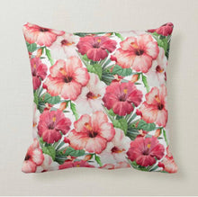 Tropical Hibiscus Pillow, Pink Floral, Island Garden Pillow