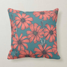 Daisy Throw Pillow, Orange and Blue Daisy Floral