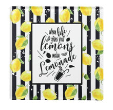 Lemon Glass Coaster, Lemon and Stripe "When Life Gives You Lemons Make Lemonade" Lemon Home Decor Coaster, Paperweight