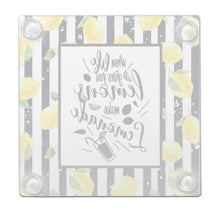 Lemon Glass Coaster, Lemon and Stripe "When Life Gives You Lemons Make Lemonade" Lemon Home Decor Coaster, Paperweight