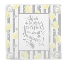 Lemon Glass Coaster, Lemon and Stripe "When Life Gives You Lemons Make Lemonade" Lemon Home Decor Coaster, Paperweight