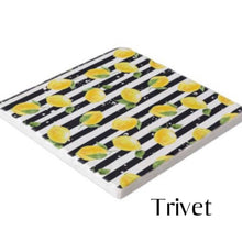 Lemons Marble Trivet, Yellow Lemon with Black Stripe, Lemon Kitchen Decor