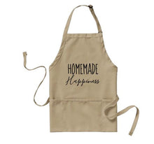 Apron "Homemade Happiness" Tan and White, Three Pockets, Kitchen Accessories, Holiday Baking