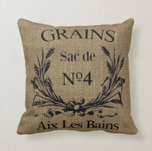 Rustic Pillow, French Grain Sack Design, Burlap Design, "Grains Sac de No 4 Aix Les Bains"