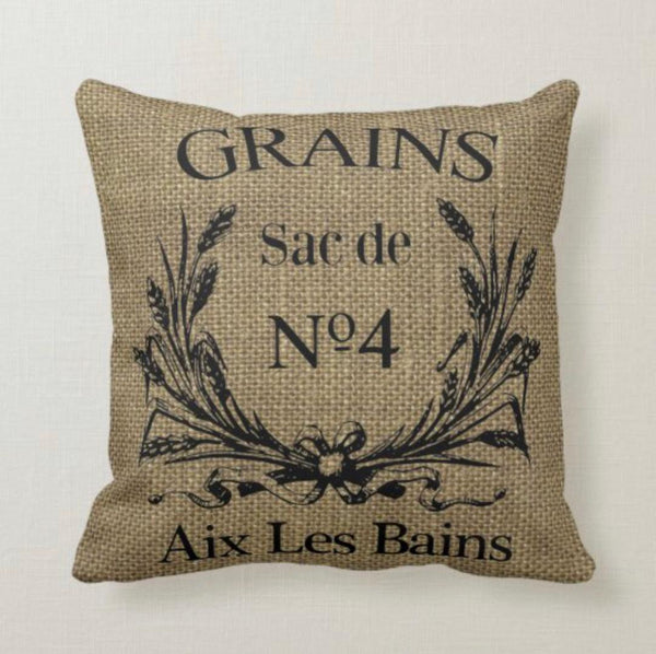 Rustic Pillow, French Grain Sack Design, Burlap Design, 