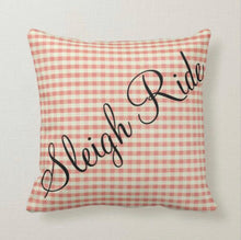 Christmas Pillow, Words "Our Cheeks are Nice and Rosy" Christmas Song, Sleigh Ride, Two Pillows in One, White, Red Gingham, Farmhouse Decor