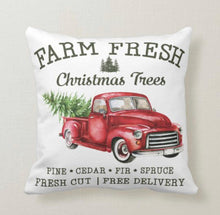 Christmas Pillow, Vintage Style, Farm Fresh Christmas Trees, Red Truck, Two Pillows in One, Green Christmas Tree Farmhouse Decor
