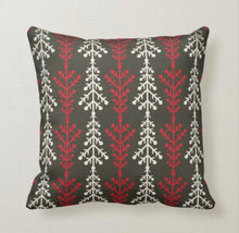 Retro Christmas Pillow, Snowflake Pattern, White, Red, Gray, MId-Century Christmas Decor, Cabin Style