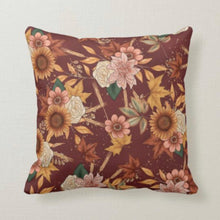 Sunflower Fall Pillow, Fall Floral and Leaves Pillow, Autumn Pillow, Fall Home Decor
