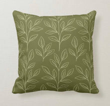 Fall Pillow, Earth Tone, Green, Botanical Leaves, Nature Inspired Pillows, Minimalist Style, Contemporary Pillow