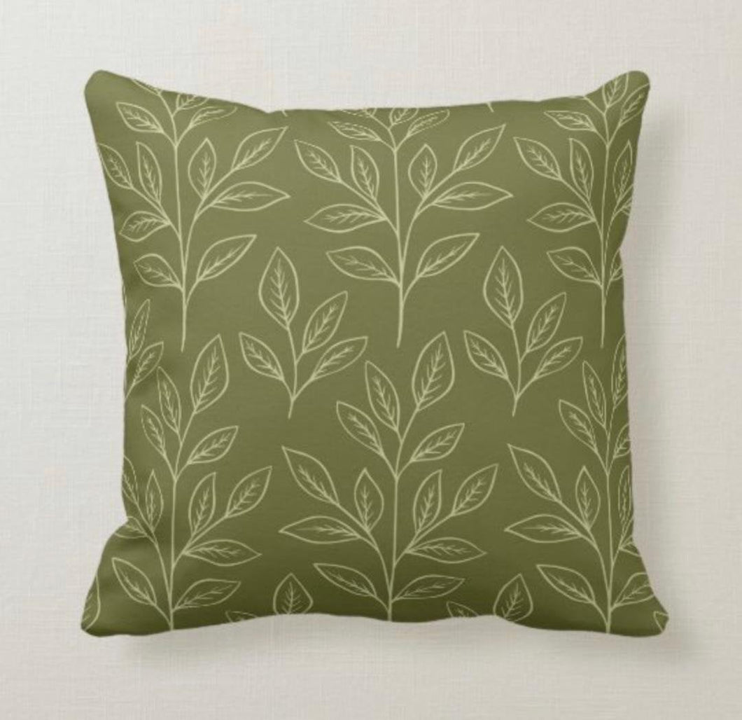 Fall Pillow, Earth Tone, Green, Botanical Leaves, Nature Inspired Pillows, Minimalist Style, Contemporary Pillow