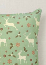 Christmas Reindeer Pillow, Antique Pattern, Mint Green, Cream, Red, and Brown, Christmas Pillow