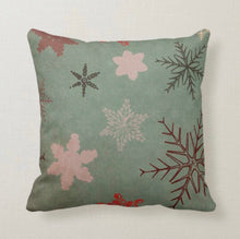 Retro Christmas Pillow, Snowflake Pattern, White, Red, Gray, MId-Century Christmas Decor, Cabin Style