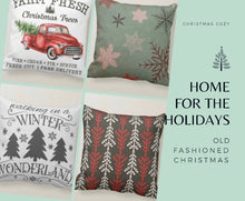 Retro Christmas Pillow, Snowflake Pattern, White, Red, Gray, MId-Century Christmas Decor, Cabin Style