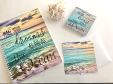 Set of 3, Ocean Daily Planner "Dreams As Big As the Ocean" Flat Card w/Envelope, Ocean Glass Coaster, Beach Theme Gift Set, Office Gift Set