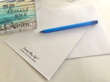Set of 3, Ocean Daily Planner "Dreams As Big As the Ocean" Flat Card w/Envelope, Ocean Glass Coaster, Beach Theme Gift Set, Office Gift Set