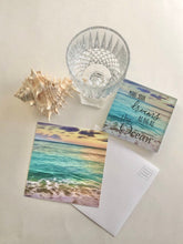 Ocean Gift Set of 2, Glass Coaster "Make Your Dreams As Big As the Ocean" Matching Flat Card w/Envelope, Beach Ocean Theme Gifts