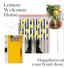 Lemon Door Mat, Yellow Lemon and Stripe, Black and White Stripe, Indoor Outdoor Rug, Citrus Home Decor, Lemon Decor, Front Porch