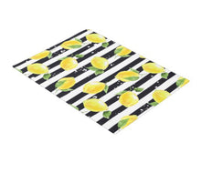 Lemon Door Mat, Yellow Lemon and Stripe, Black and White Stripe, Indoor Outdoor Rug, Citrus Home Decor, Lemon Decor, Front Porch