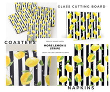 Lemon Door Mat, Yellow Lemon and Stripe, Black and White Stripe, Indoor Outdoor Rug, Citrus Home Decor, Lemon Decor, Front Porch