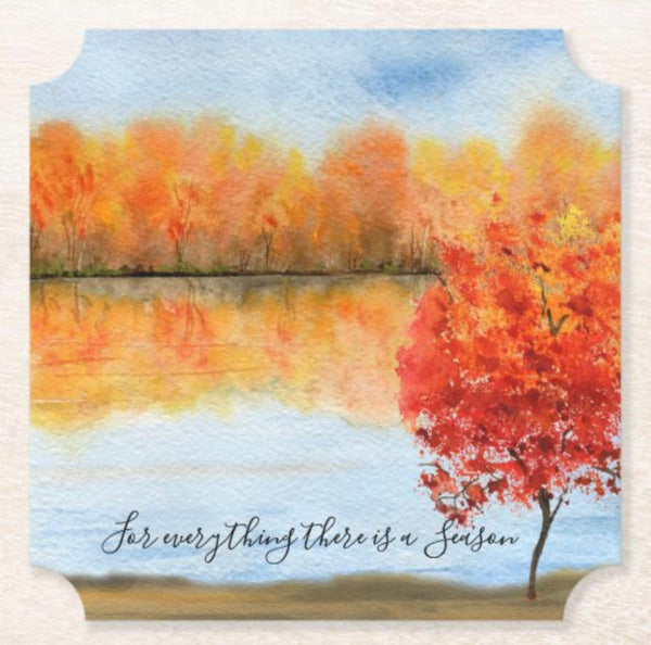 Fall Paper Coaster Set of 6, Watercolor Landscape 