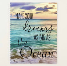Set of 3, Ocean Daily Planner "Dreams As Big As the Ocean" Flat Card w/Envelope, Ocean Glass Coaster, Beach Theme Gift Set, Office Gift Set
