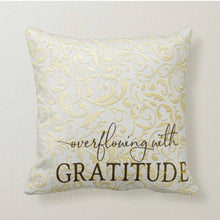 Throw Pillow "Overflowing With Gratitude" Gold and White Damask, Pillow and Insert