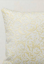 Throw Pillow "Overflowing With Gratitude" Gold and White Damask, Pillow and Insert