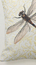 Dragonfly Pillow, Gold Damask, Pillow and Insert