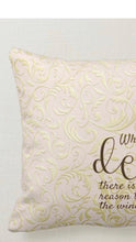 Throw Pillow, Gold and Blush Damask, Pillow and Insert, Words, "When the roots are deep there is no reason to fear the wind."
