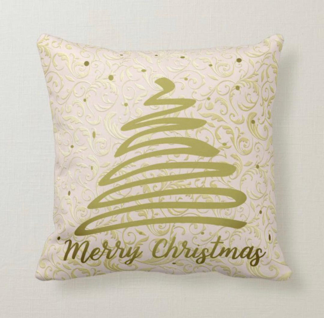 Christmas Throw Pillow, Gold Damask, 