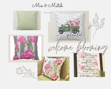 Pillow, Retro Truck and Floral, Gray, Green, Pink "Planted" Two Pillows in One, Cover and Insert, Spring Throw Pillow, Covered Porch Pillow