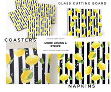 Lemon Wall Clock, Yellow Lemon Pattern, Black & White Striped, Quartz Clock