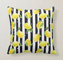 Lemon Wall Clock, Yellow Lemon Pattern, Black & White Striped, Quartz Clock