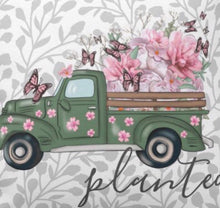 Pillow, Retro Truck and Floral, Gray, Green, Pink "Planted" Two Pillows in One, Cover and Insert, Spring Throw Pillow, Covered Porch Pillow