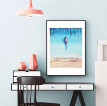 Ocean Wall Art, Ocean and Boat Wall Art Print, Watercolor Ocean, Boat, Quote "Life Begins at the End of Your Comfort Zone" Wall Decor