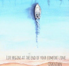 Watercolor Ocean, Flat Card Set, Boat, Quote "Life Begins at the End of Your Comfort Zone" Ready to Frame, 5 X 7, Blank Card, Set of 3