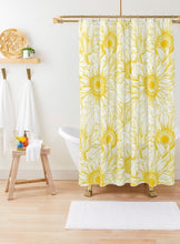 Polyester Sunflower Shower Curtain, Sunflower Floral Print, Sunflower Bath Decor, Yellow and White Sunflower Design