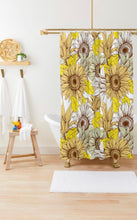 Polyester Sunflower Shower Curtain, Sunflower Floral Print, Sunflower Bath Decor, Yellow, White, Brown and Mint, Earth Tones