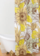 Polyester Sunflower Shower Curtain, Sunflower Floral Print, Sunflower Bath Decor, Yellow, White, Brown and Mint, Earth Tones